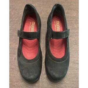 Munro American Walking Wedge Black Suede Mary Jane Size 7.5 Comfort Casual